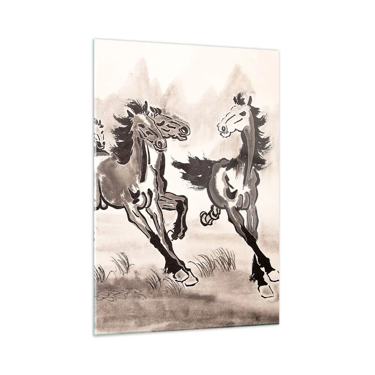 Impression sur verre - Image sur verre - Un groupe de chevaux au galop à la chinoise - 50x70cm - Dans un joyeux galop - Décoration murale moderne pour le salon et la chambre ARTTOR
