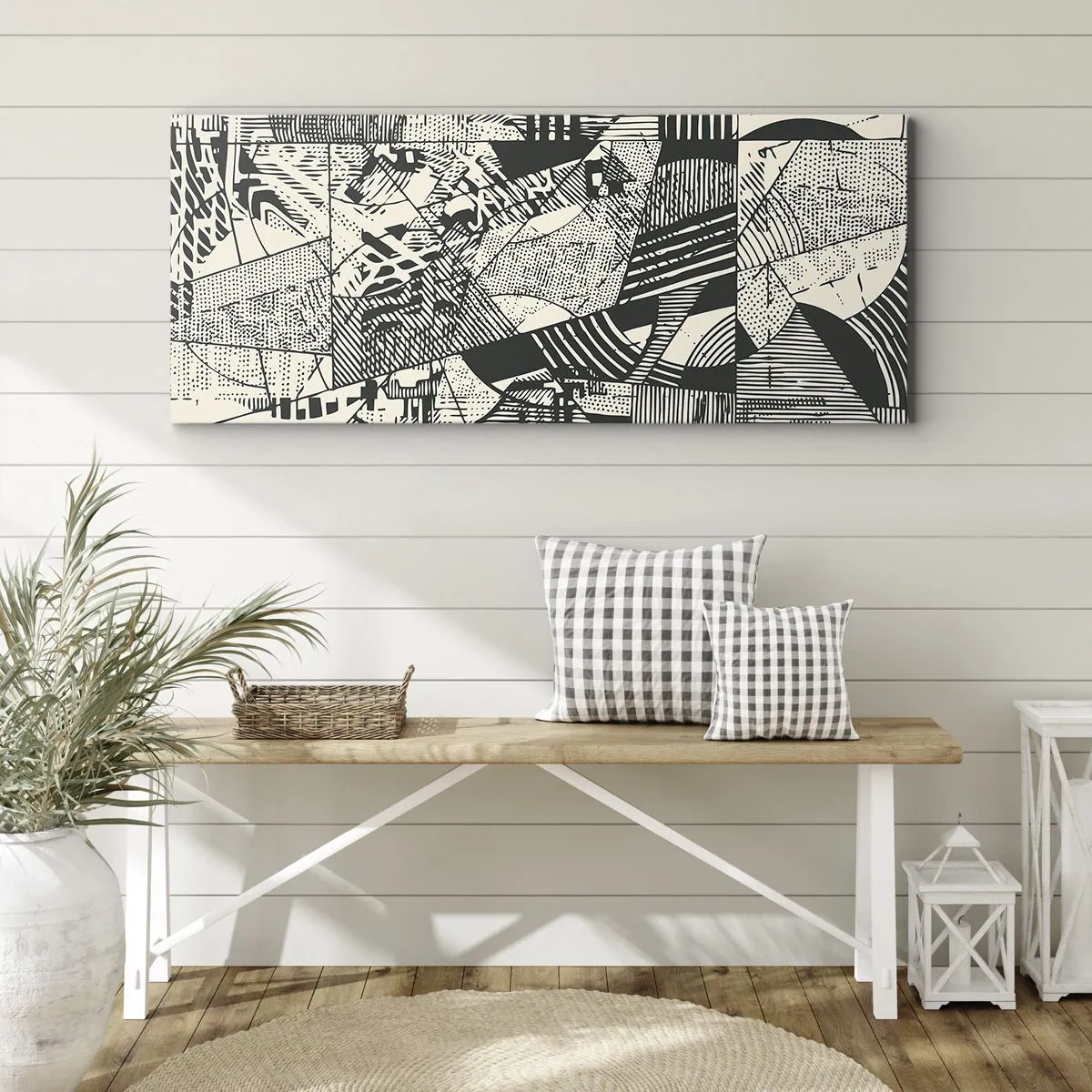 Impression sur toile - Image sur toile - Motifs géométriques abstraits dans des tons de vert sur fond clair - 140x50cm - Dynamique du modernisme - Décoration murale moderne pour le salon et la chambre ARTTOR