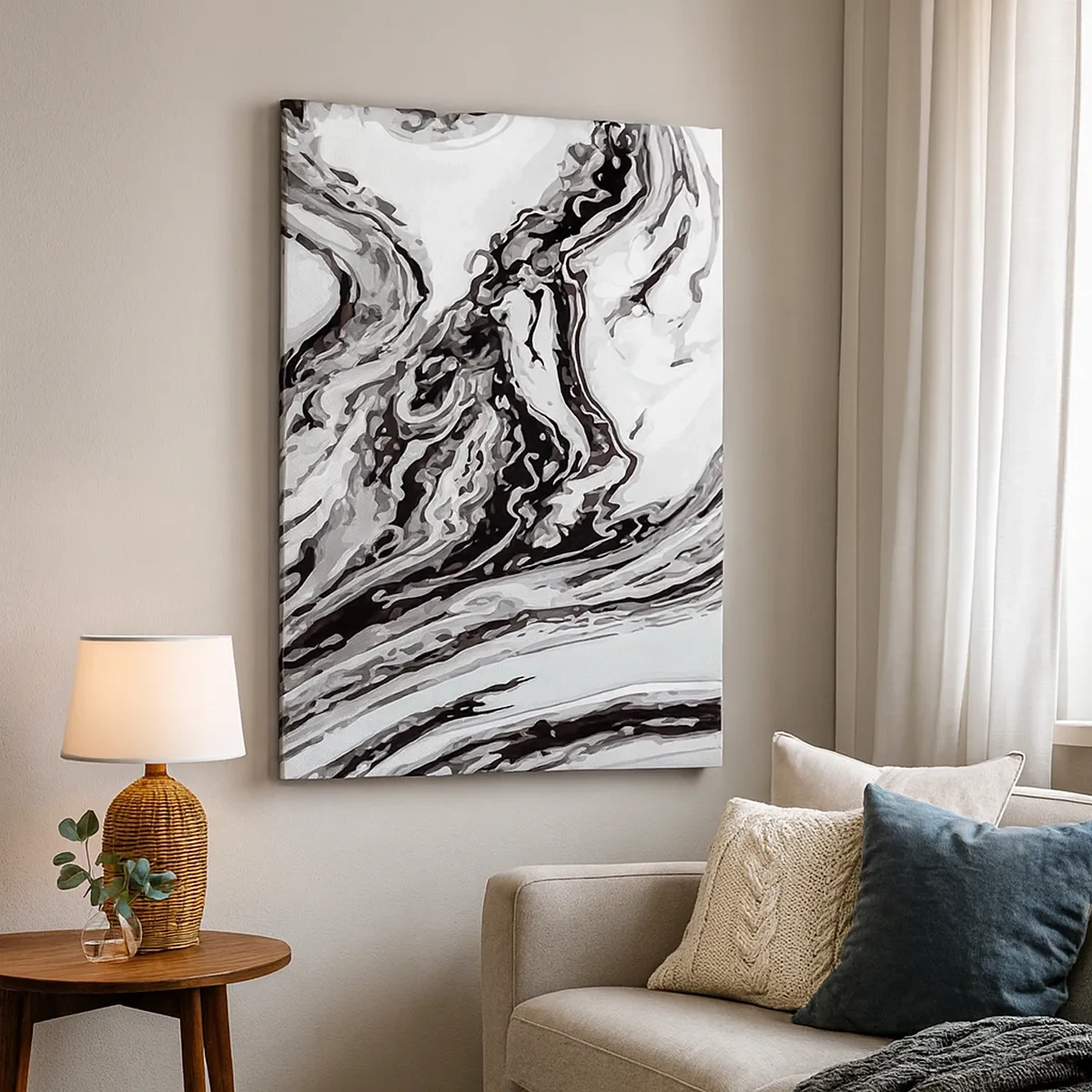 Impression sur toile - Image sur toile - Motif de marbre abstrait en noir et blanc - 50x70cm - Au début, c'était le chaos - Décoration murale moderne pour le salon et la chambre ARTTOR