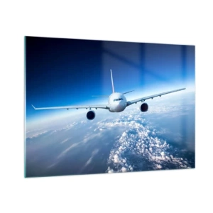 Impression sur verre - Image sur verre - Un avion de ligne contre un ciel bleu et des nuages - 100x70cm - Je vole parce que je le veux - Décoration murale moderne pour le salon et la chambre ARTTOR
