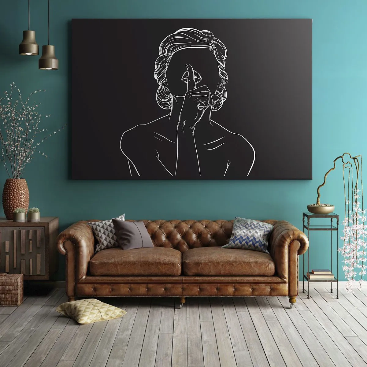 Impression sur toile - Image sur toile - Silhouette minimaliste d'une femme sur fond noir - 120x80cm - La beauté s'épanouit en silence - Décoration murale moderne pour le salon et la chambre ARTTOR