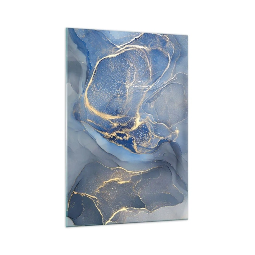 Impression sur verre - Image sur verre - Motifs bleus abstraits avec des accents dorés - 70x100cm - Poussière d'or - Décoration murale moderne pour le salon et la chambre ARTTOR