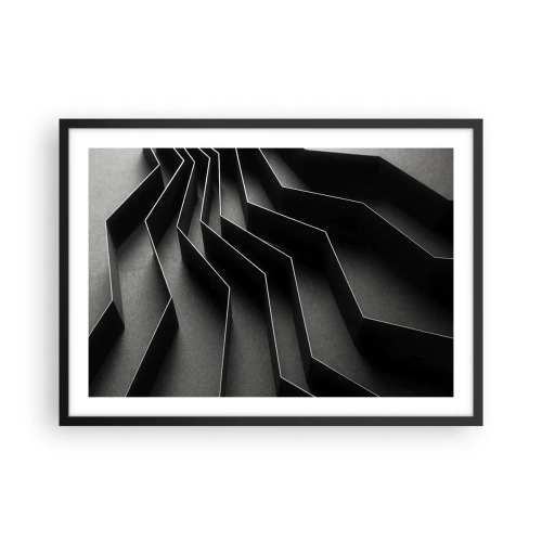Affiche dans un cadre noir - Poster - Abstraction en noir et blanc avec des structures géométriques - 70x50cm - Ordre spatial - Décoration murale moderne pour le salon et la chambre ARTTOR