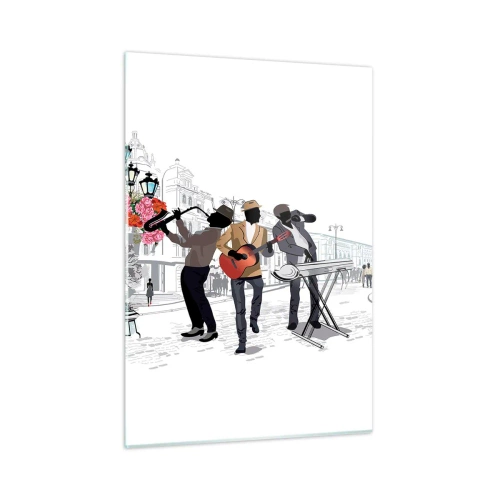 Impression sur verre - Image sur verre - Un groupe de jazz jouant dans la rue - 50x70cm - Musique de rue - Décoration murale moderne pour le salon et la chambre ARTTOR