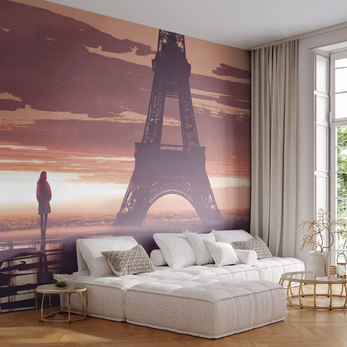 Papier Peint Autocollant Deluxe Sticker - Seulement deux d'entre eux - Ville, tour Eiffel, Paris - 250x175 cm