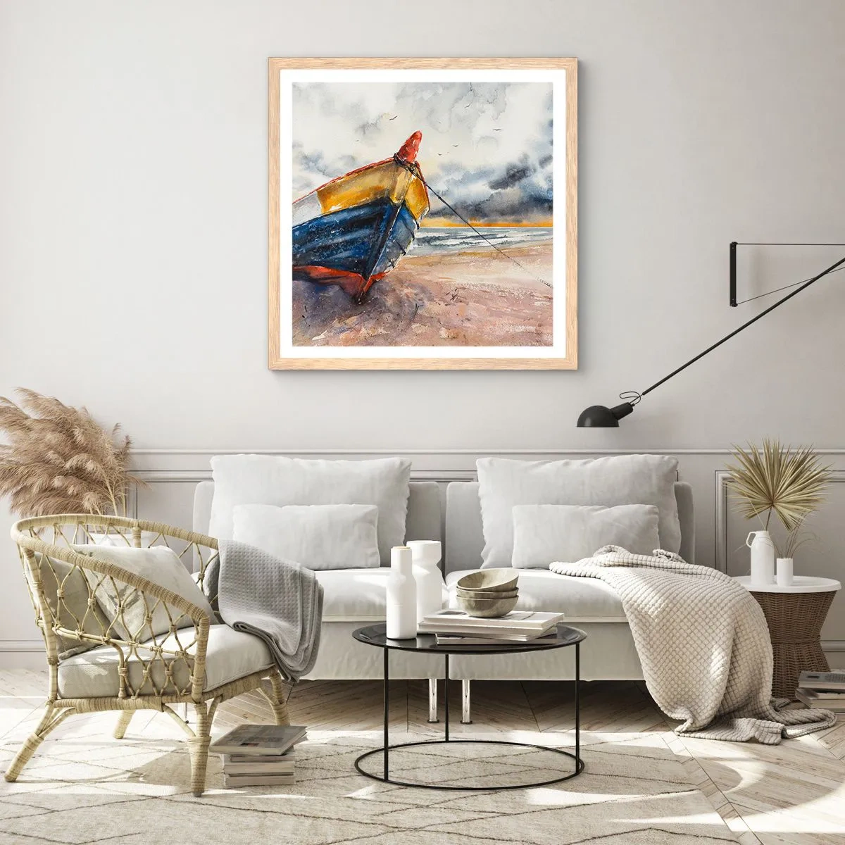 Affiche dans un chêne clair - Poster - Repos sur le rivage - 60x60 cm