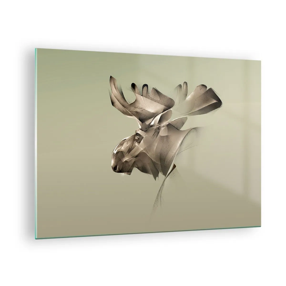 Impression sur verre - Image sur verre - Une image moderne d'un élan sur fond vert - 70x50cm - La douce force de la paix - Décoration murale moderne pour le salon et la chambre ARTTOR