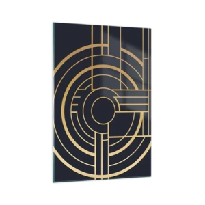 Impression sur verre - Image sur verre - Motif géométrique avec des lignes dorées - 70x100cm - Rotation des éléments - Décoration murale moderne pour le salon et la chambre ARTTOR