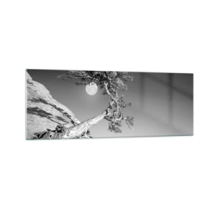 Impression sur verre - Image sur verre - Arbre noir et blanc sur une falaise avec la lune en arrière-plan - 140x50cm - Un combattant vainqueur - Décoration murale moderne pour le salon et la chambre ARTTOR