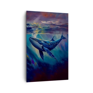 Impression sur toile - Image sur toile - Une baleine dans les profondeurs de l'océan aux couleurs lumineuses - 80x120cm - Bienvenue dans mon monde - Décoration murale moderne pour le salon et la chambre ARTTOR