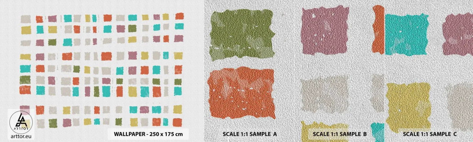 Échantillon de Papier Peint Premium Sand - Jeu inconnu - Pastel, Carrés, Minimalisme - 100x30 cm