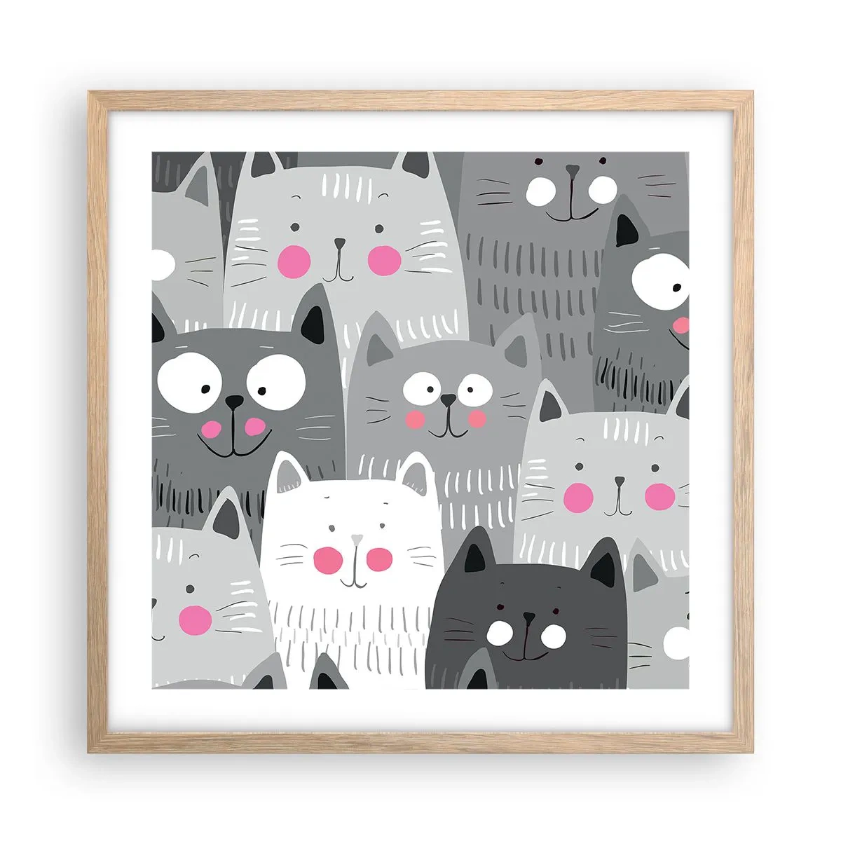 Affiche dans un chêne clair - Poster - Le monde des chats - 50x50 cm