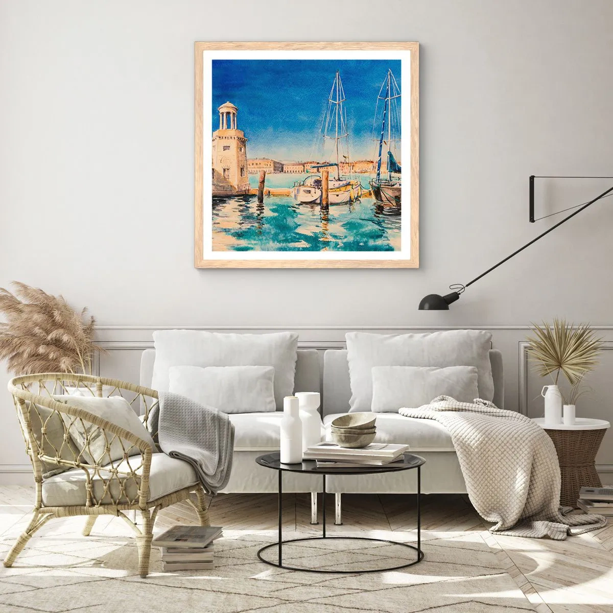 Affiche dans un chêne clair - Poster - Lagune ensoleillée - 50x50 cm
