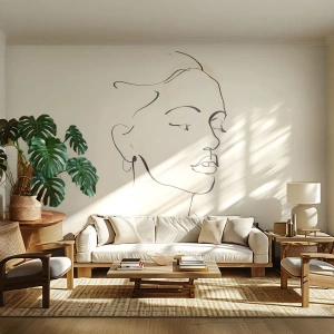 Papier Peint Photo Premium Sand - Un portrait subtil d'une femme réalisé à partir d'un croquis linéaire - 100x70cm - Une ligne certaine - Décoration murale moderne pour le salon et la chambre ARTTOR