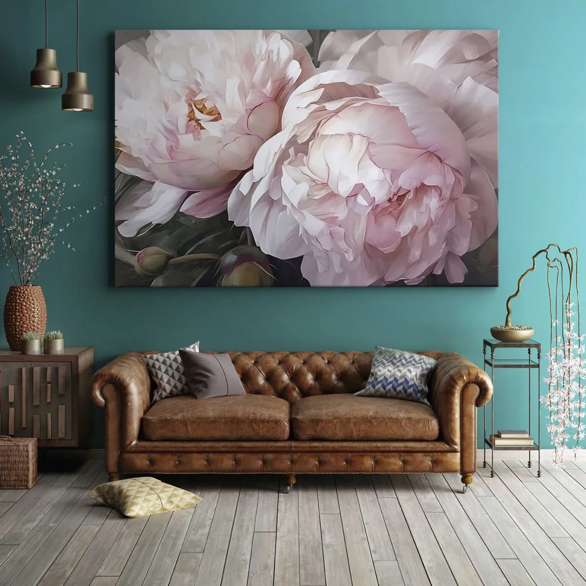 Impression sur toile - Image sur toile - Pivoines roses délicates en pleine floraison - 70x50cm - Arrêté en pleine floraison - Décoration murale moderne pour le salon et la chambre ARTTOR
