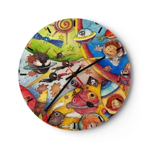 Horloge murale - Pendule murale - Une illustration colorée d'aventures spatiales - 30x30cm - Grande aventure spatiale - Décoration murale moderne pour le salon, la cuisine et la chambre ARTTOR