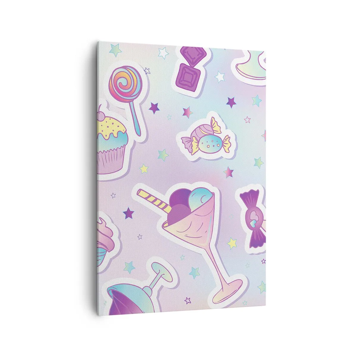 Impression sur toile - Image sur toile - Motifs pastel avec bonbons et desserts - 70x100cm - Pour que tous les jours soit un anniversaire  - Décoration murale moderne pour le salon et la chambre ARTTOR