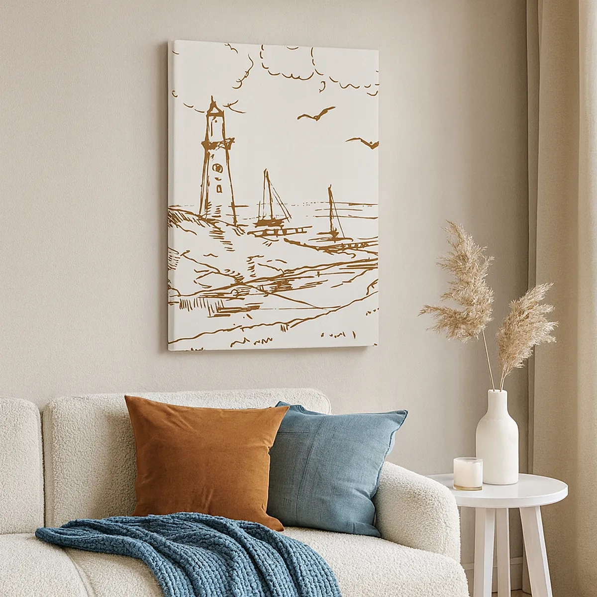 Impression sur toile - Image sur toile - Croquis d'un phare surplombant la mer - 50x70cm - Esquisse de souvenirs d'été - Décoration murale moderne pour le salon et la chambre ARTTOR