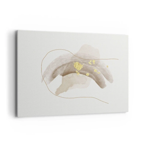 Impression sur toile - Image sur toile - Une composition abstraite dans les tons beige et or. - 100x70cm - rencontré dans l'espace - Décoration murale moderne pour le salon et la chambre ARTTOR