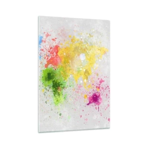 Impression sur verre - Image sur verre - Une carte du monde dans une interprétation aquarelle colorée - 70x100cm - Toutes les couleurs du monde - Décoration murale moderne pour le salon et la chambre ARTTOR