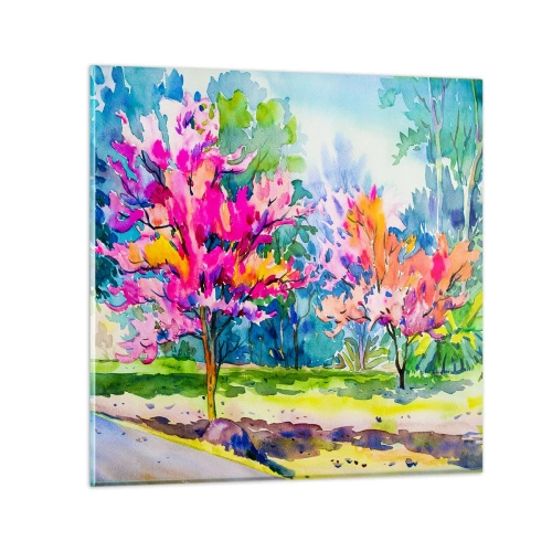 Impression sur verre - Image sur verre - Jardin arc-en-ciel à la lumière du printemps - 60x60 cm