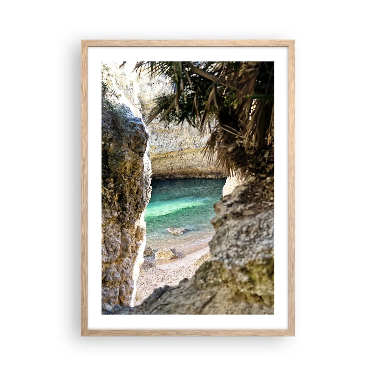 Affiche dans un chêne clair - Poster - Baie turquoise - 50x70 cm