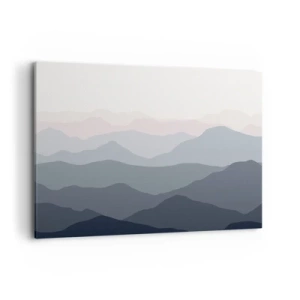 Impression sur toile - Image sur toile - Subtiles couches de montagne dans des tons de gris et de bleu - 100x70cm - Vagues de montagnes - Décoration murale moderne pour le salon et la chambre ARTTOR
