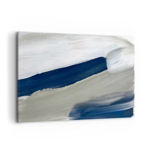 Impression sur toile - Image sur toile - Coups de pinceau abstraits dans des tons de bleu et de gris - 120x80cm - Rencontre avec la blancheur - Décoration murale moderne pour le salon et la chambre ARTTOR