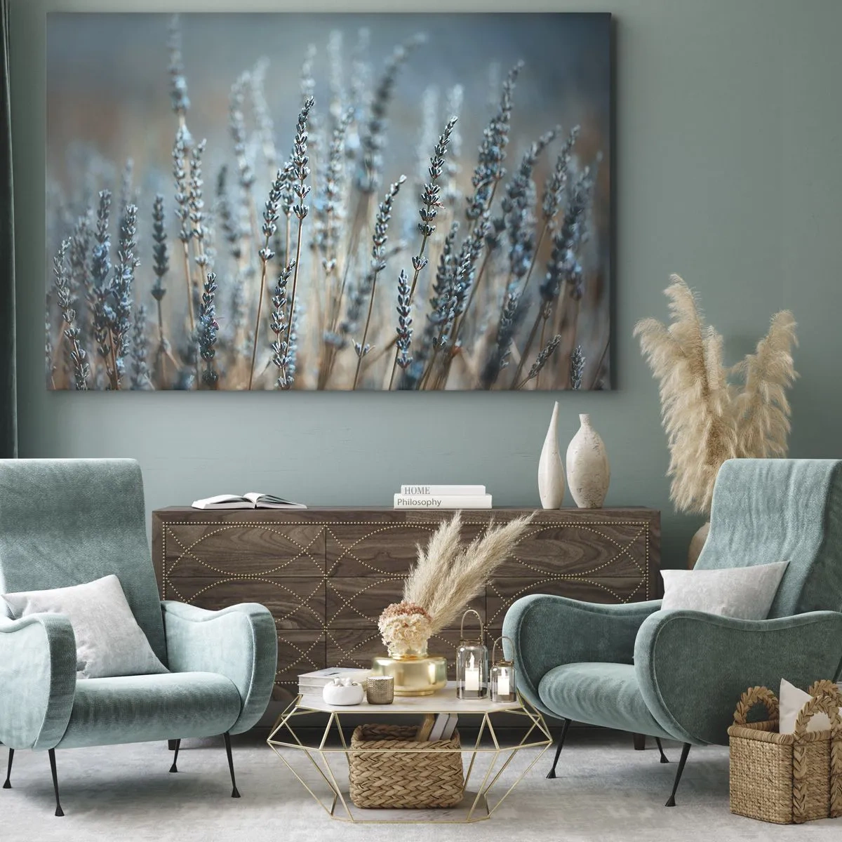 Impression sur toile - Image sur toile - Lavande dans les champs dans des tons pastel subtils - 70x50cm - Tige odorante - Décoration murale moderne pour le salon et la chambre ARTTOR