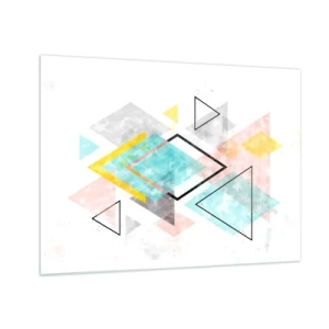 Impression sur verre - Image sur verre - Formes géométriques colorées sur fond blanc dans un style abstrait - 70x50cm - Géométrie facile - Décoration murale moderne pour le salon et la chambre ARTTOR