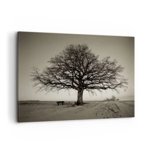 Impression sur toile - Image sur toile - Un arbre solitaire dans un champ de sépia - 100x70cm - D'ici à l'éternité - Décoration murale moderne pour le salon et la chambre ARTTOR