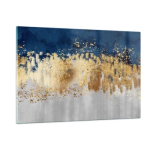 Impression sur verre - Image sur verre - Des accents dorés sur un fond bleu marine et argent - 120x80cm - Une composition moderne et pétillante - Décoration murale moderne pour le salon et la chambre ARTTOR