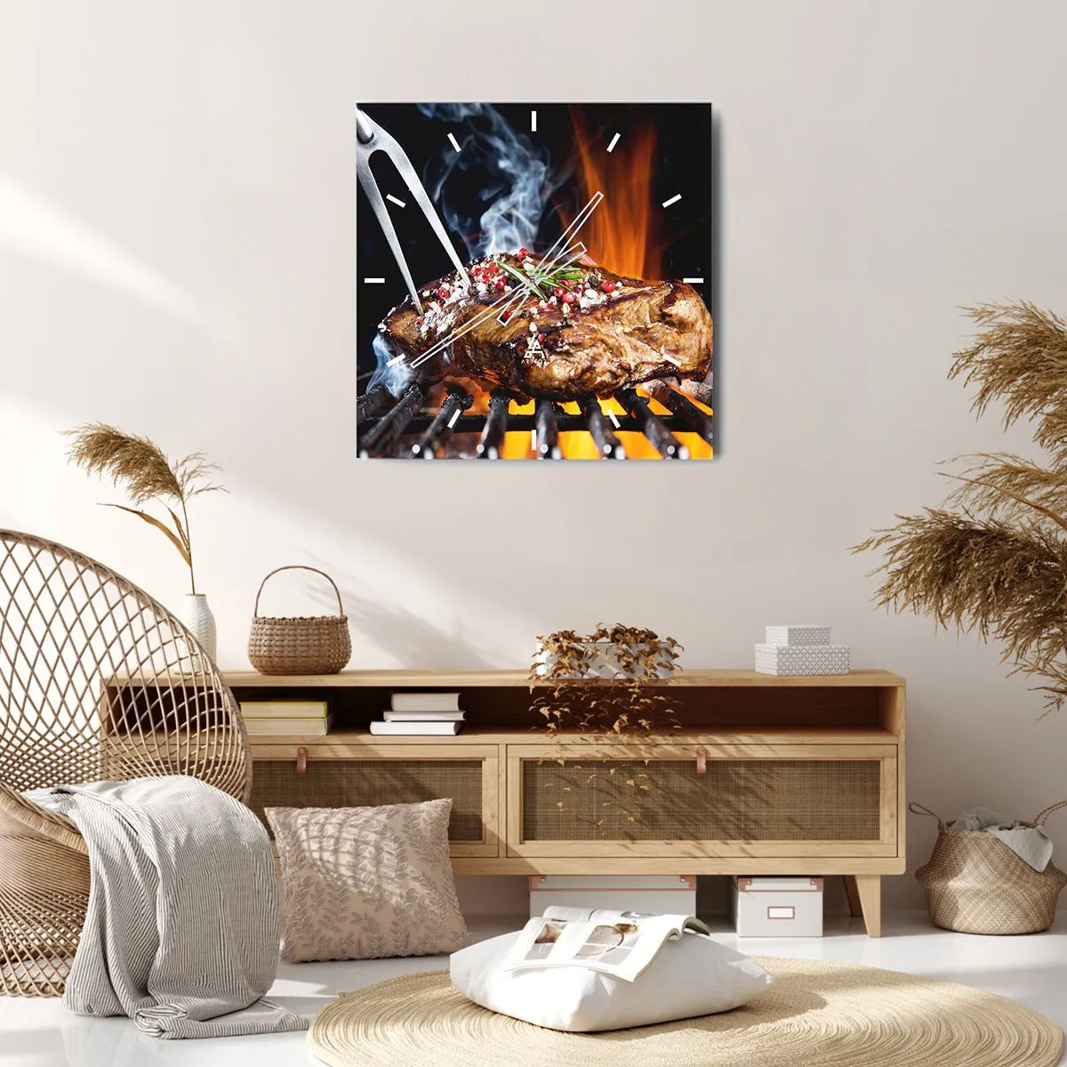 Horloge murale - Pendule murale - Steak grillé sur un gril aux épices - 30x30cm - Juteux et parfumé - Décoration murale moderne pour le salon et la chambre ARTTOR