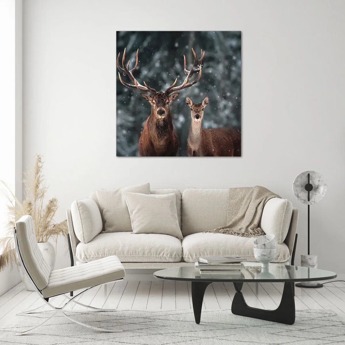 Impression sur verre - Image sur verre - Le roi de la forêt avec sa femme - 70x70 cm