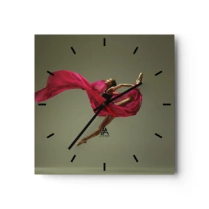 Horloge murale - Pendule murale - Danseuse de ballet dans une pose dynamique avec du tissu rose - 30x30cm - Flamme dansante - Décoration murale moderne pour le salon et la chambre ARTTOR