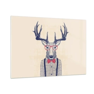 Impression sur verre - Image sur verre - Illustration d'un cerf portant des lunettes et un nœud papillon - 100x70cm - Une extravagance amusante - Décoration murale moderne pour le salon et la chambre ARTTOR