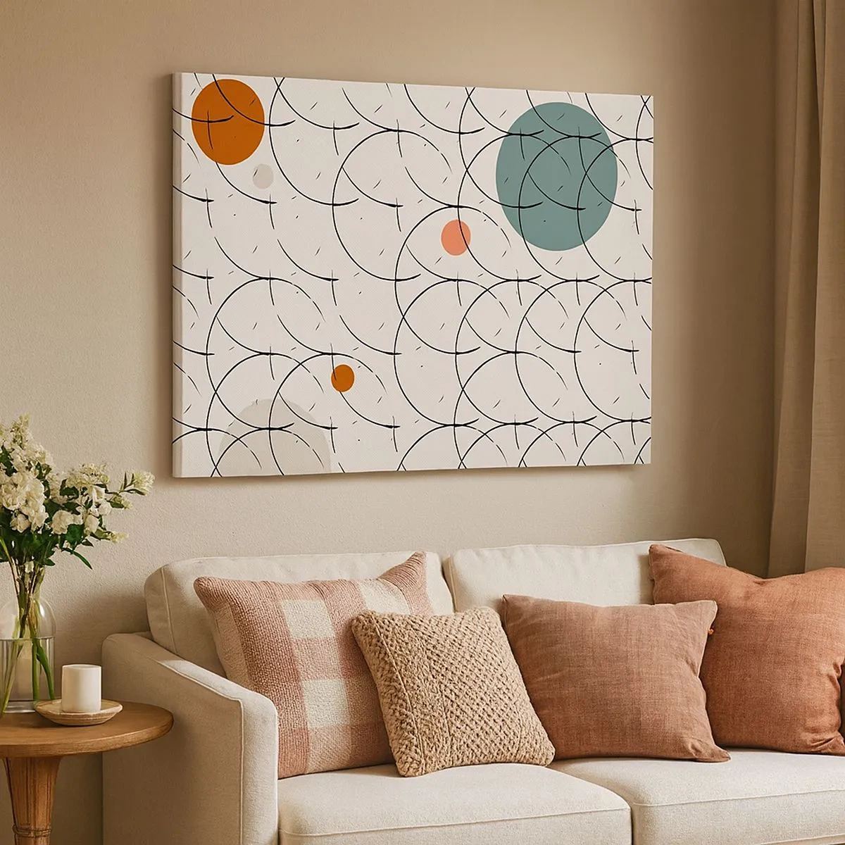 Impression sur toile - Image sur toile - Motif géométrique avec des cercles colorés sur un fond clair - 70x50cm - Dans l'esprit pop art - Décoration murale moderne pour le salon et la chambre ARTTOR