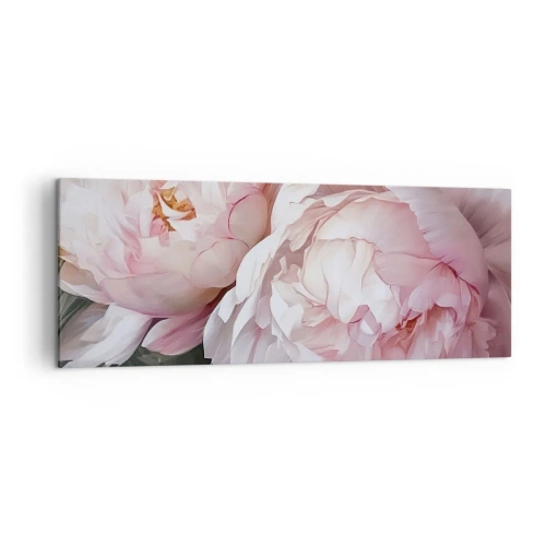 Impression sur toile - Image sur toile - Pivoines roses délicates en pleine floraison - 140x50cm - Arrêté en pleine floraison - Décoration murale moderne pour le salon et la chambre ARTTOR