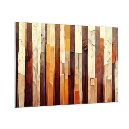 Impression sur verre - Image sur verre - Une composition de rayures verticales dans des tons de bois et de beige - 100x70cm - Hymne des arbres forestiers - Décoration murale moderne pour le salon et la chambre ARTTOR