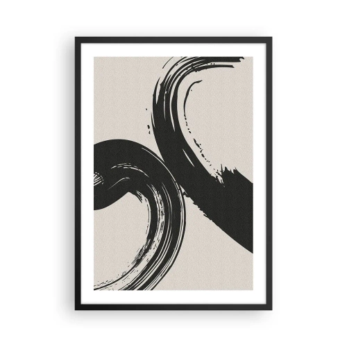 Affiche dans un cadre noir - Poster - Coups de pinceau dynamiques sur fond beige - 50x70cm - Balayage circulaire - Décoration murale moderne pour le salon et la chambre ARTTOR
