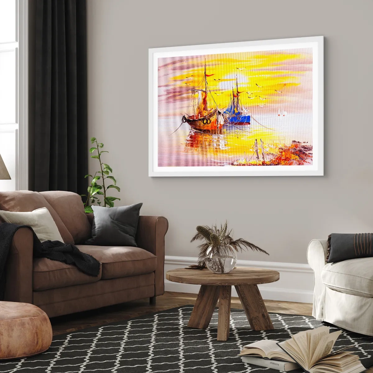 Affiche dans un cadre blanc - Poster - Un repos bien mérité au port - 70x50 cm