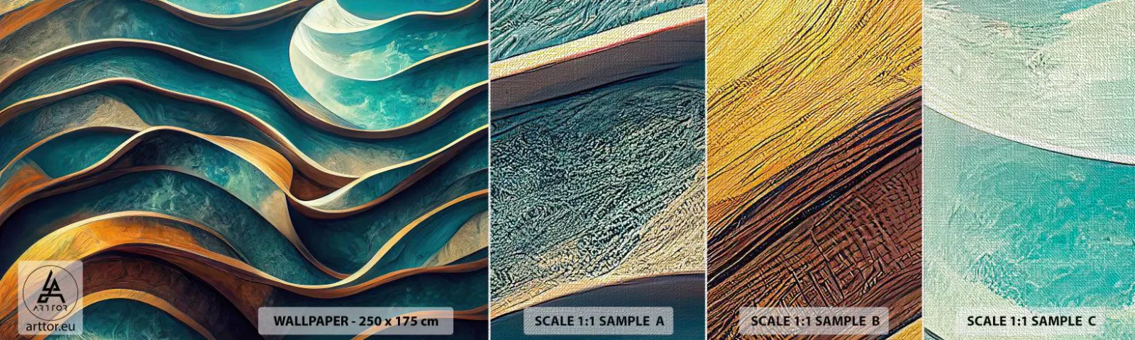 Échantillon de Papier Peint Premium Canvas - Méandres de bleu - Vagues, Abstraction, Tridimensionnel - 100x30 cm