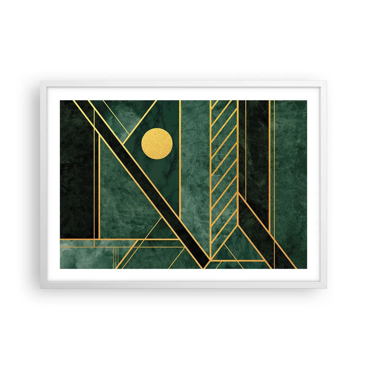 Affiche dans un cadre blanc - Poster - Dynamique or et azur - 70x50 cm