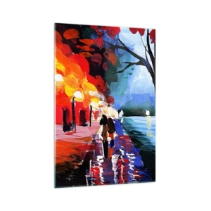 Impression sur verre - Image sur verre - Une promenade d'automne le long du sentier surplombant l'eau - 70x100cm - Automne flamboyant dans le parc - Décoration murale moderne pour le salon et la chambre ARTTOR