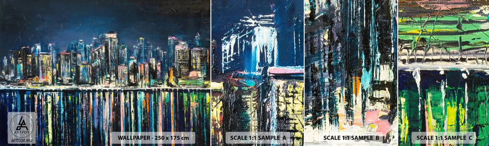 Échantillon De Papier Peint Standard Eco - Cascade de lumières - Ville, Architecture, Rivière - 100x30 cm