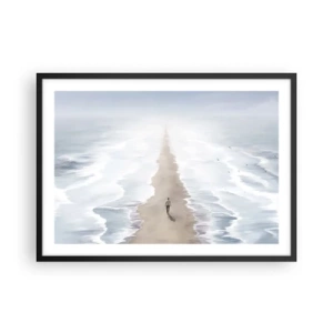 Affiche dans un cadre noir - Poster - Une silhouette sur une route solitaire au milieu d'un vaste paysage aquatique - 70x50cm - Un brillant avenir - Décoration murale moderne pour le salon et la chambre ARTTOR