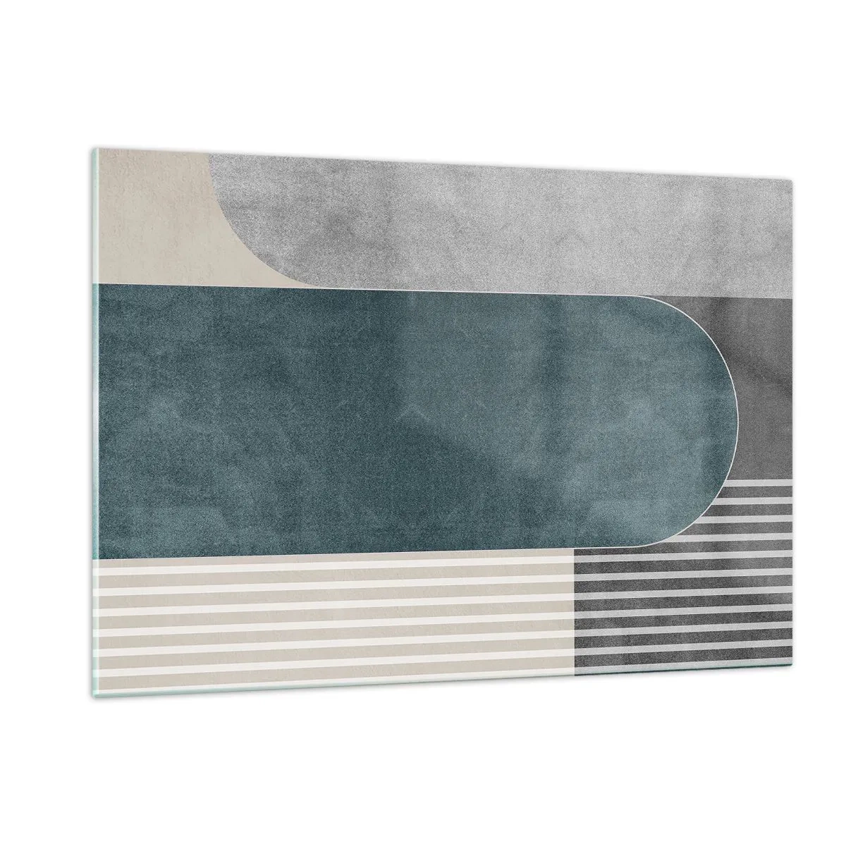 Impression sur verre - Image sur verre - Forme géométrique dans les tons de gris, beige et vert - 120x80cm - Composition de niveaux - Décoration murale moderne pour le salon et la chambre ARTTOR