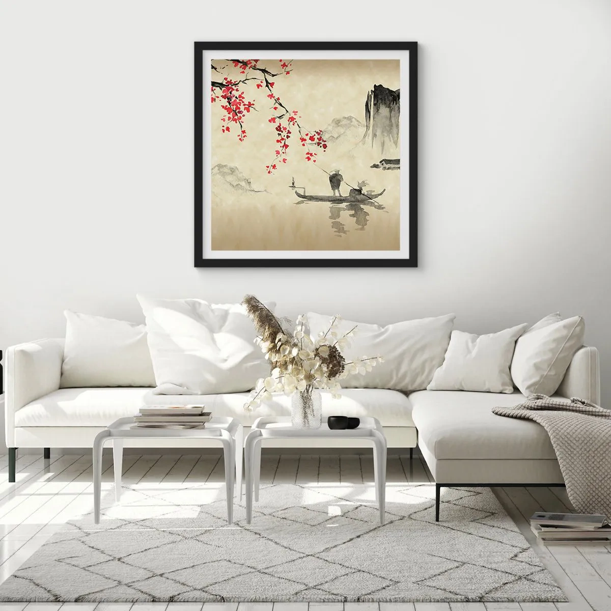 Affiche dans un cadre noir - Poster - Au pays des cerisiers en fleurs - 30x30 cm