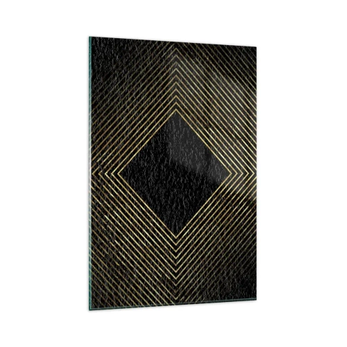 Impression sur verre - Image sur verre - Fond noir avec un motif géométrique de lignes dorées - 80x120cm - Géométrie dans un style glamour - Décoration murale moderne pour le salon et la chambre ARTTOR