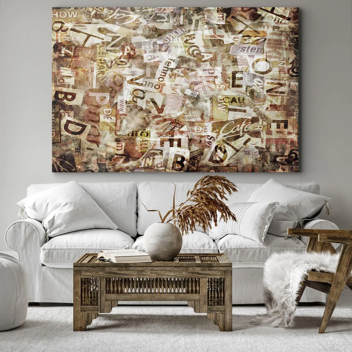 Impression sur toile - Image sur toile - Composition abstraite avec lettres et fragments de texte - 70x50cm - J'unifie le bavardage - Décoration murale moderne pour le salon et la chambre ARTTOR